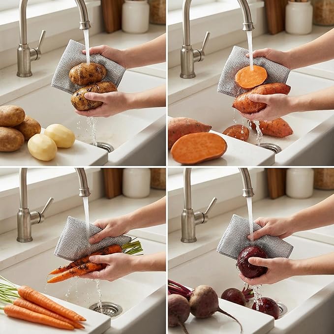 16-Pack Non-Scratch Wire Dishcloth, Reusable Diamond Weave Scrubber Cloths for Dishwashing, Multipurpose Wire Cleaning Cloths for Kitchen and Household, 7.8"x7.8"