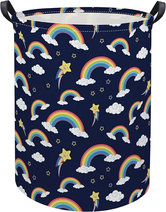 HIYAGON Rainbow Baby Laundry Basket Baby Hamper for Nursery Girl Kids Soccer Hamper Cute Kids Toys Storage Bin Organizer Soccer Room Decor for Home(Blue Rainbow)