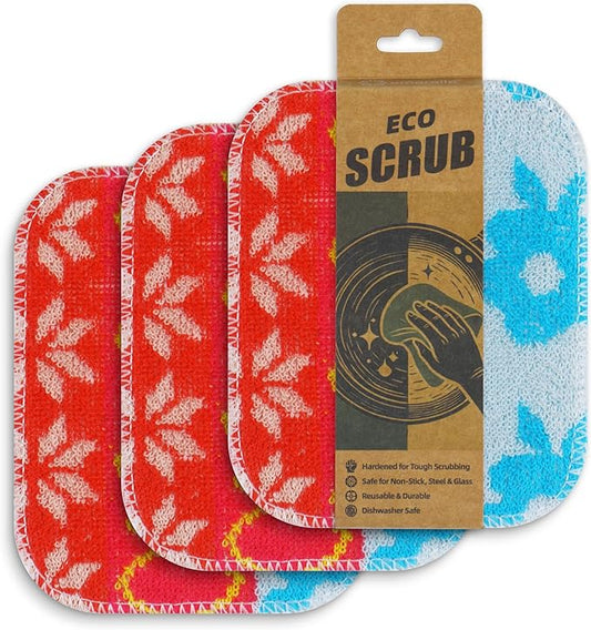 Amarelle Reusable Dish Scrubbers, 3-Pack | Non-Scratch Scouring Pads for Washing Dishes | Soft & Durable for Kitchen & Household Cleaning | Sunlit Carnival