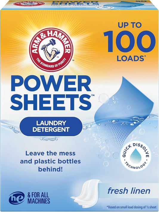 Laundry Sheets Detergent for Cold & HE Wash – Fresh Linen, 50 Sheets