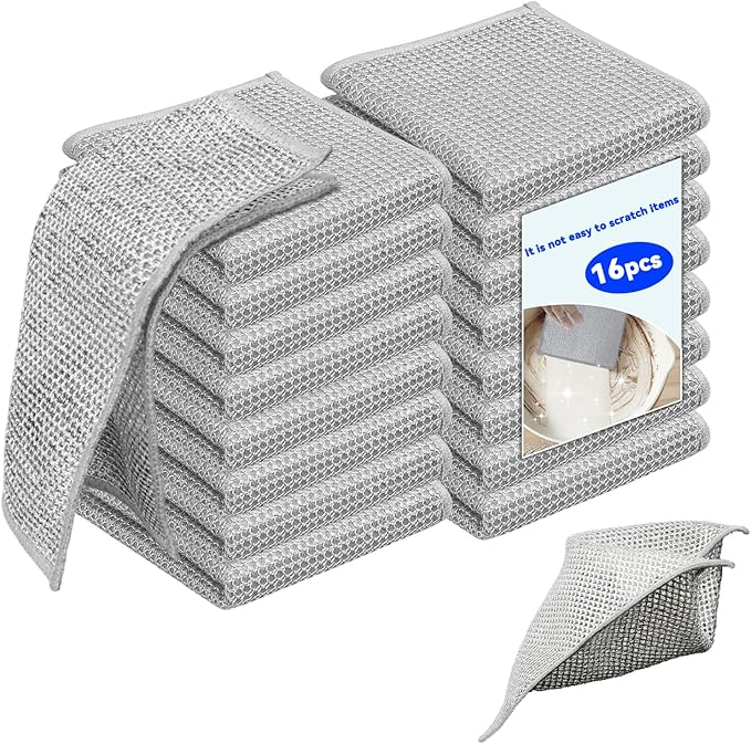 16-Pack Non-Scratch Wire Dishcloth, Reusable Diamond Weave Scrubber Cloths for Dishwashing, Multipurpose Wire Cleaning Cloths for Kitchen and Household, 7.8"x7.8"