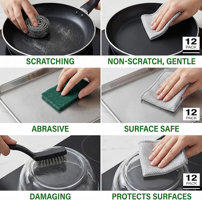 16-Pack Non-Scratch Wire Dishcloth, Reusable Diamond Weave Scrubber Cloths for Dishwashing, Multipurpose Wire Cleaning Cloths for Kitchen and Household, 7.8"x7.8"