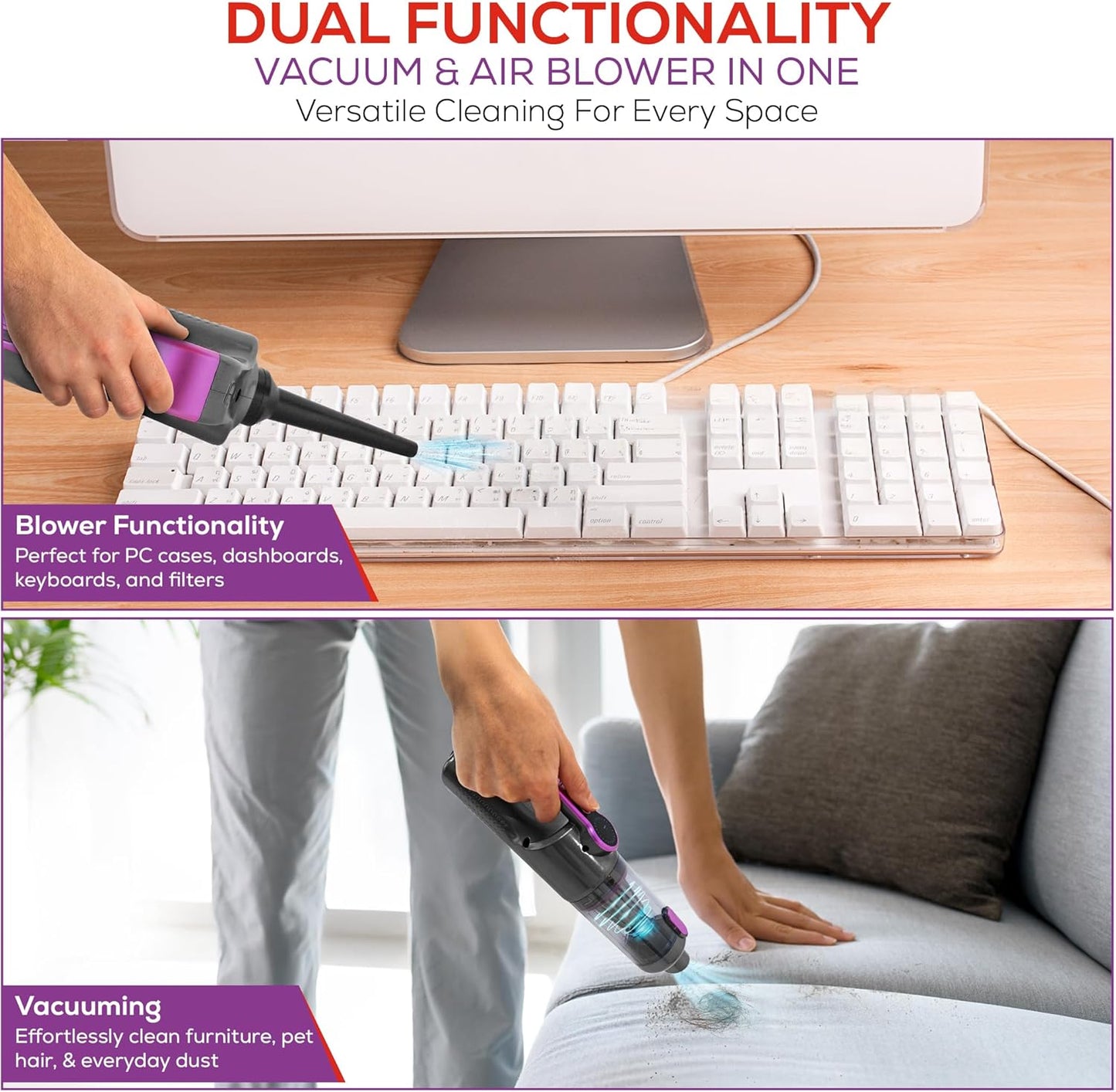 Handheld Car Vacuum Cleaner 18500Pa with Blower – Cordless & Corded