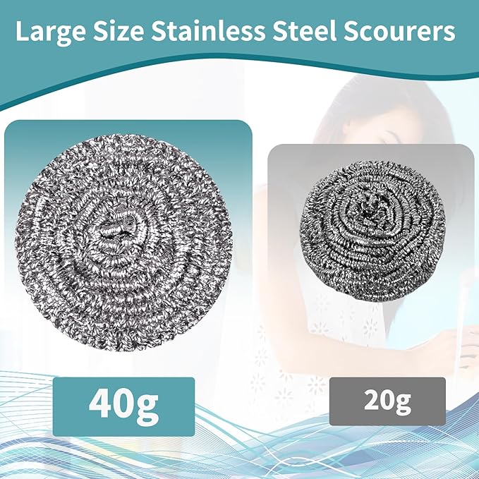 Carrie Joe Stainless Steel Scourer Heavy Duty Scrubber Pads Steel Wool Pack of 6,40g