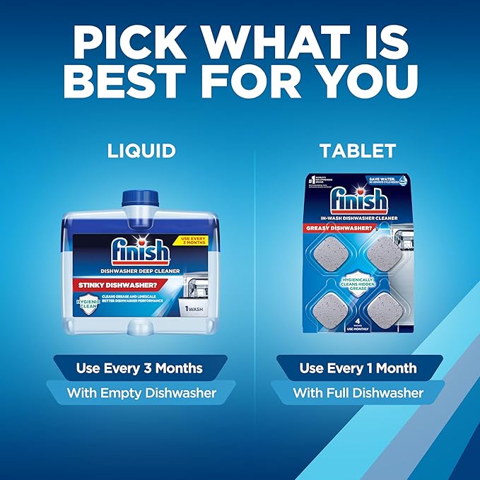 Finish Dishwasher Cleaner Tablets, Deep Cleans Hidden Grease & Grime, Fights Odors, No Extra Wash Cycle, Helps Maintain Dishwasher, 12 Month Supply, 12 Count