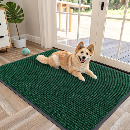 OLANLY Front Door Mat Indoor Outdoor Entrance, Waterproof Heavy Duty Doormat, Fade Resistant, Low Profile, Easy Clean Patio Porch Welcome Floor Mats for Entry, 47x32, Green