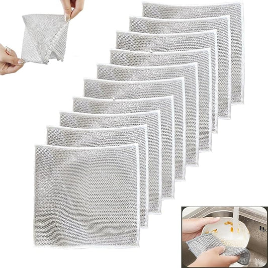 10 PCS Multipurpose Wire Dishwashing Rag for Wet and Dry,Non-Scratch Wire Dishcloth,Scrubbing Wire Dishwashing Rags,Time-Saver Kitchen Wipes Cleaning Cloths (Double Layer)