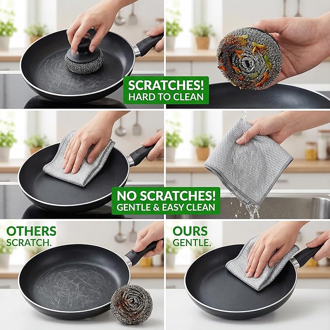 16-Pack Non-Scratch Wire Dishcloth, Reusable Diamond Weave Scrubber Cloths for Dishwashing, Multipurpose Wire Cleaning Cloths for Kitchen and Household, 7.8"x7.8"