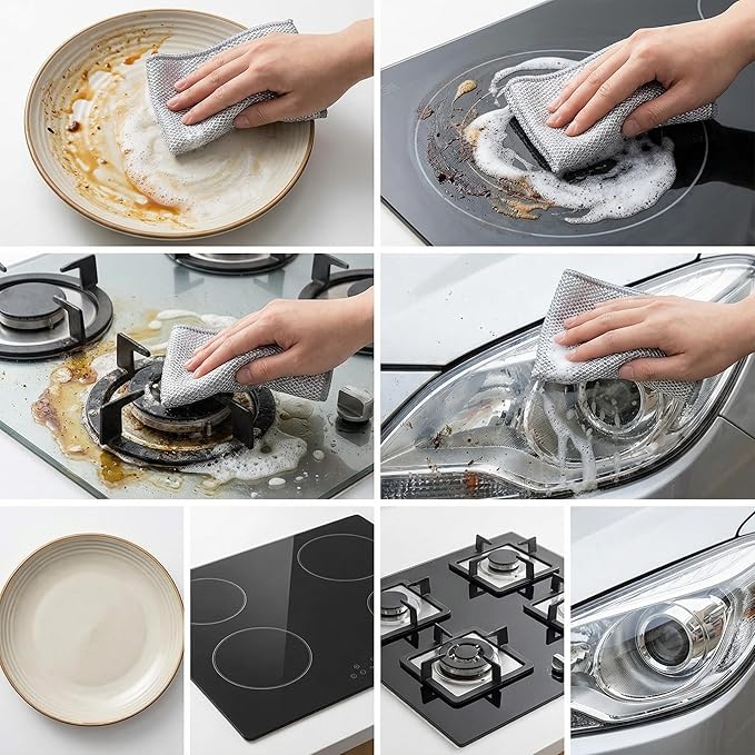 16-Pack Non-Scratch Wire Dishcloth, Reusable Diamond Weave Scrubber Cloths for Dishwashing, Multipurpose Wire Cleaning Cloths for Kitchen and Household, 7.8"x7.8"