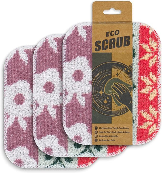Amarelle Reusable Dish Scrubbers, Non-Scratch Scouring Pads for Washing Dishes | Soft & Durable for Kitchen & Household Cleaning | (Royal Bazaar, 3-Pack)