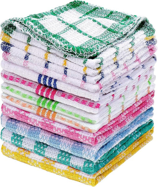 Patelai 12 Pcs Kitchen Dish Cloths for Washing Dishes Absorbent Dish Rags Cleaning Reusable Towels for Scrubbing Wipe Glass Xmas Home Household Supplies(Bright Color,13.8'' X 13.8'', 11.8 x 11.8'')