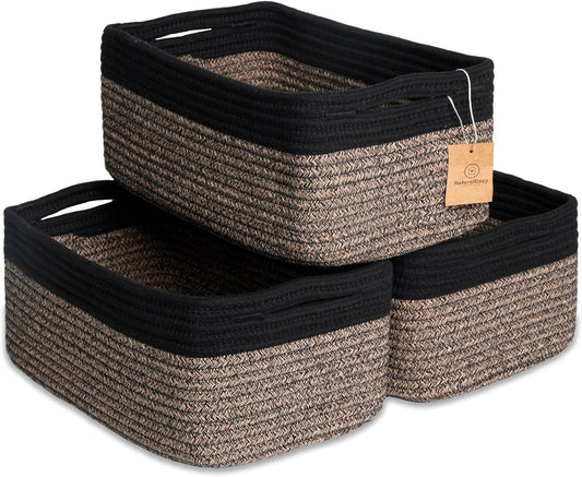 NaturalCozy 13.5”x8.5”x5.5” Rectangle Storage Baskets for Shelves 3 Pack | Cotton Rope Woven Small Baskets for Organizing | Small Storage Bins for Nursery, Bathroom, Closet, Shelf, Decorative